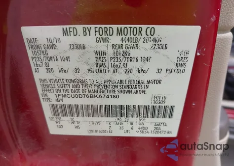 2011 Ford Escape Xlt z USA, uszkodzony, nr VIN 1FMCU0D76BKA74180